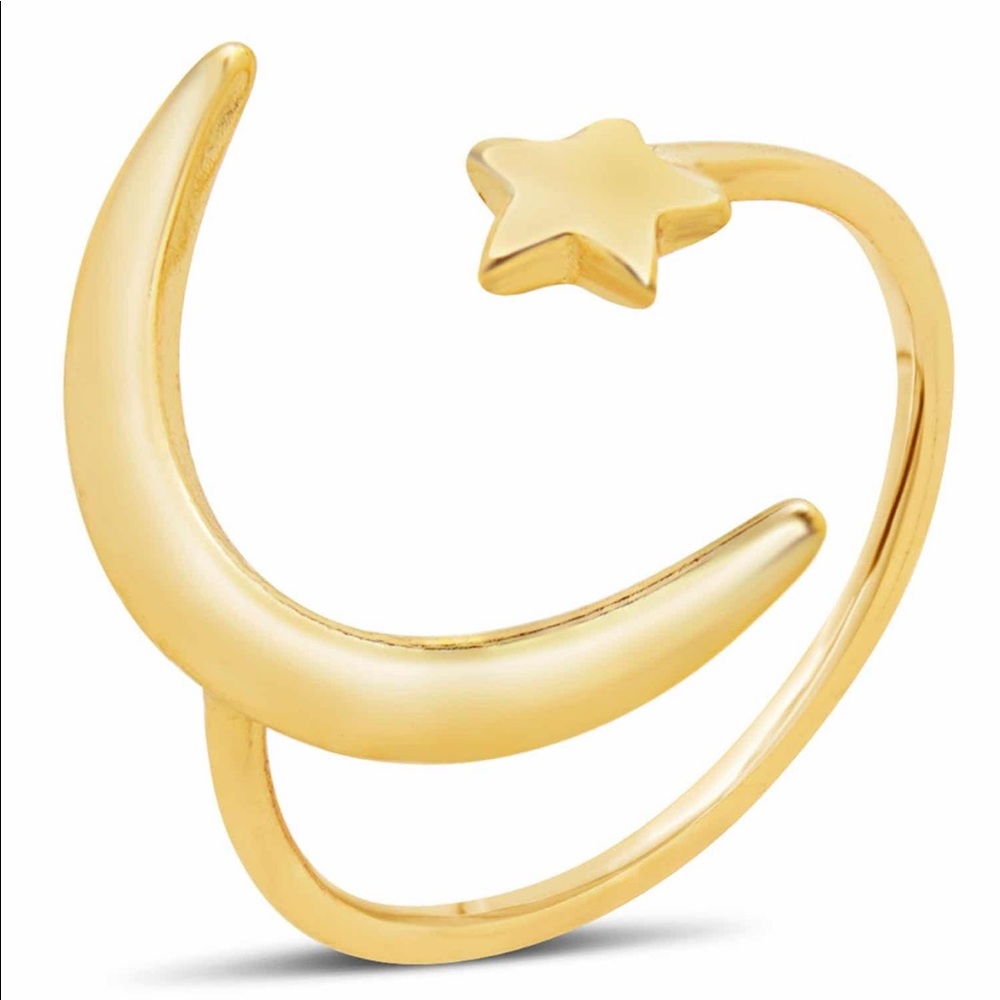 14k Gold Vermeil Crescent Moon Open Ring - Picture 3 of 5